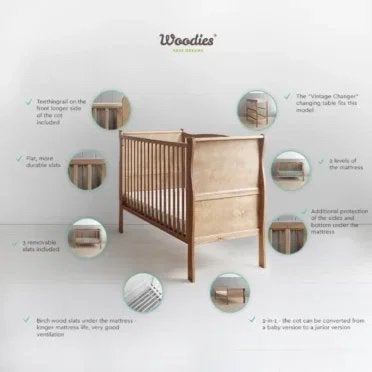 Hola BB Woodies ledikant meegroeibed incl. Aerosleep matras, Lattenbodem, Gebruikt, Ophalen of Verzenden, Minder dan 140 cm
