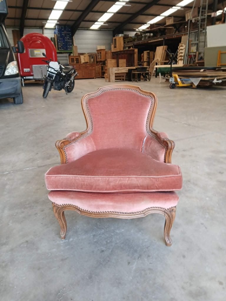 Franse Louis XV Bergère Fauteuil – Massief eiken Frame, Ophalen