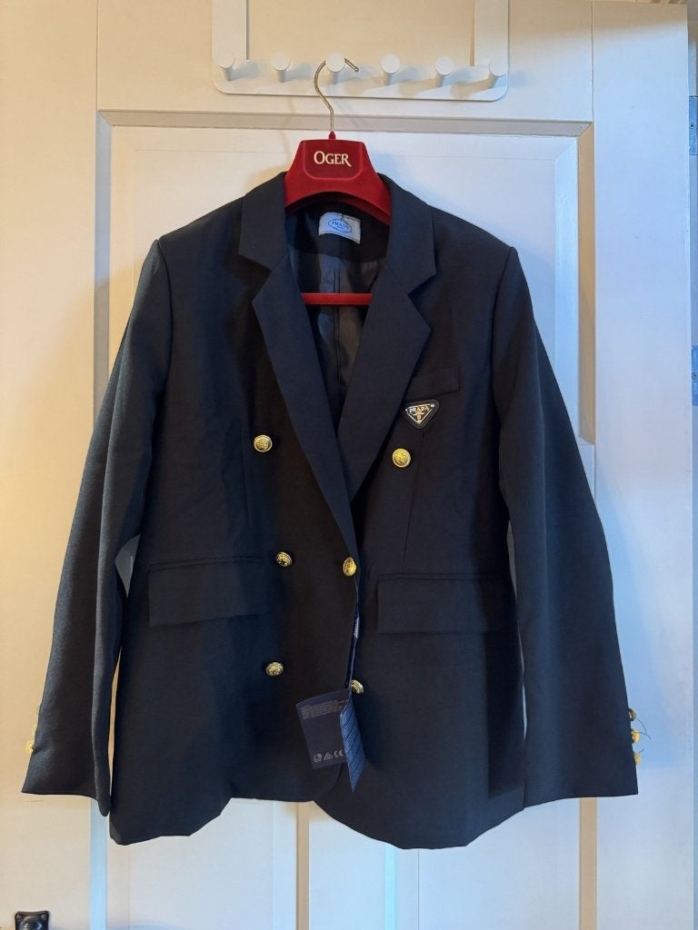Zwarte double breasted blazer, gouden knopen, dames maat XL, Verzenden, Zwart, Maat 46/48 (XL) of groter, Nieuw
