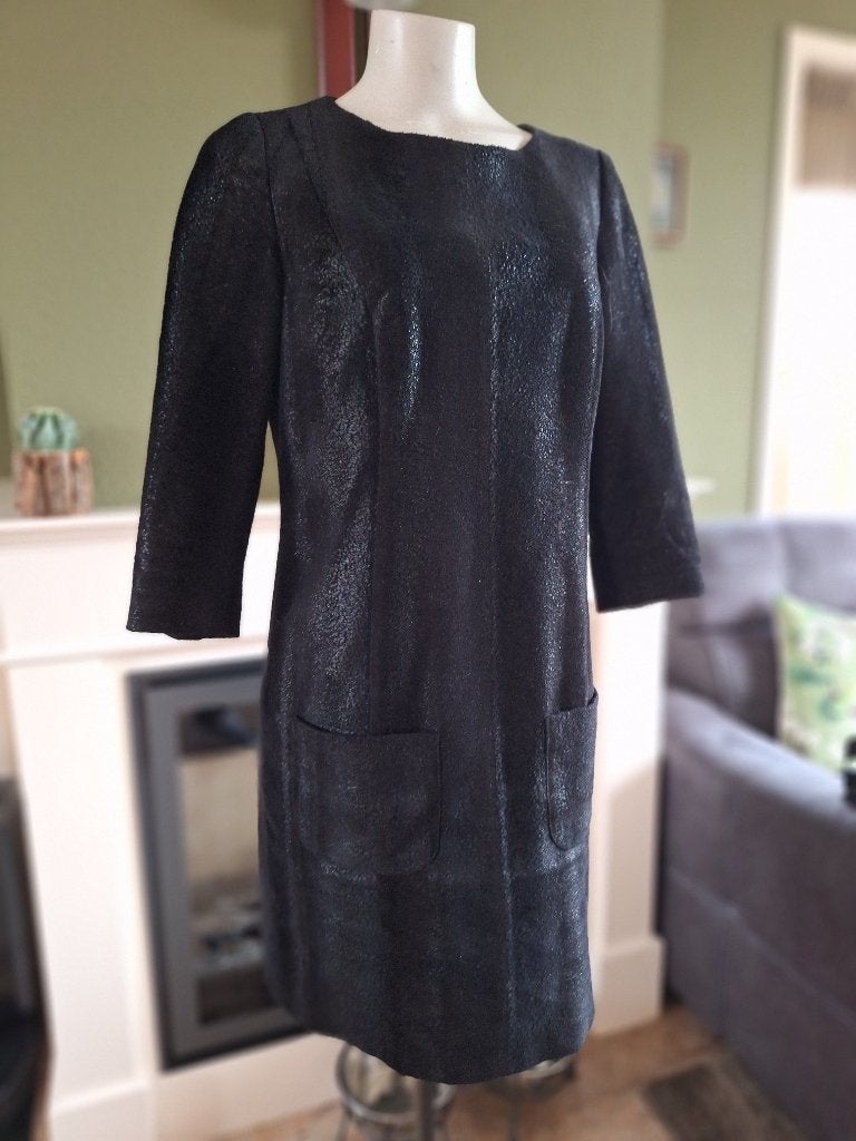 Caroline biss faux fur jurk zwart 38 winter, Maat 38/40 (M), Verzenden, Zwart, Zo goed als nieuw