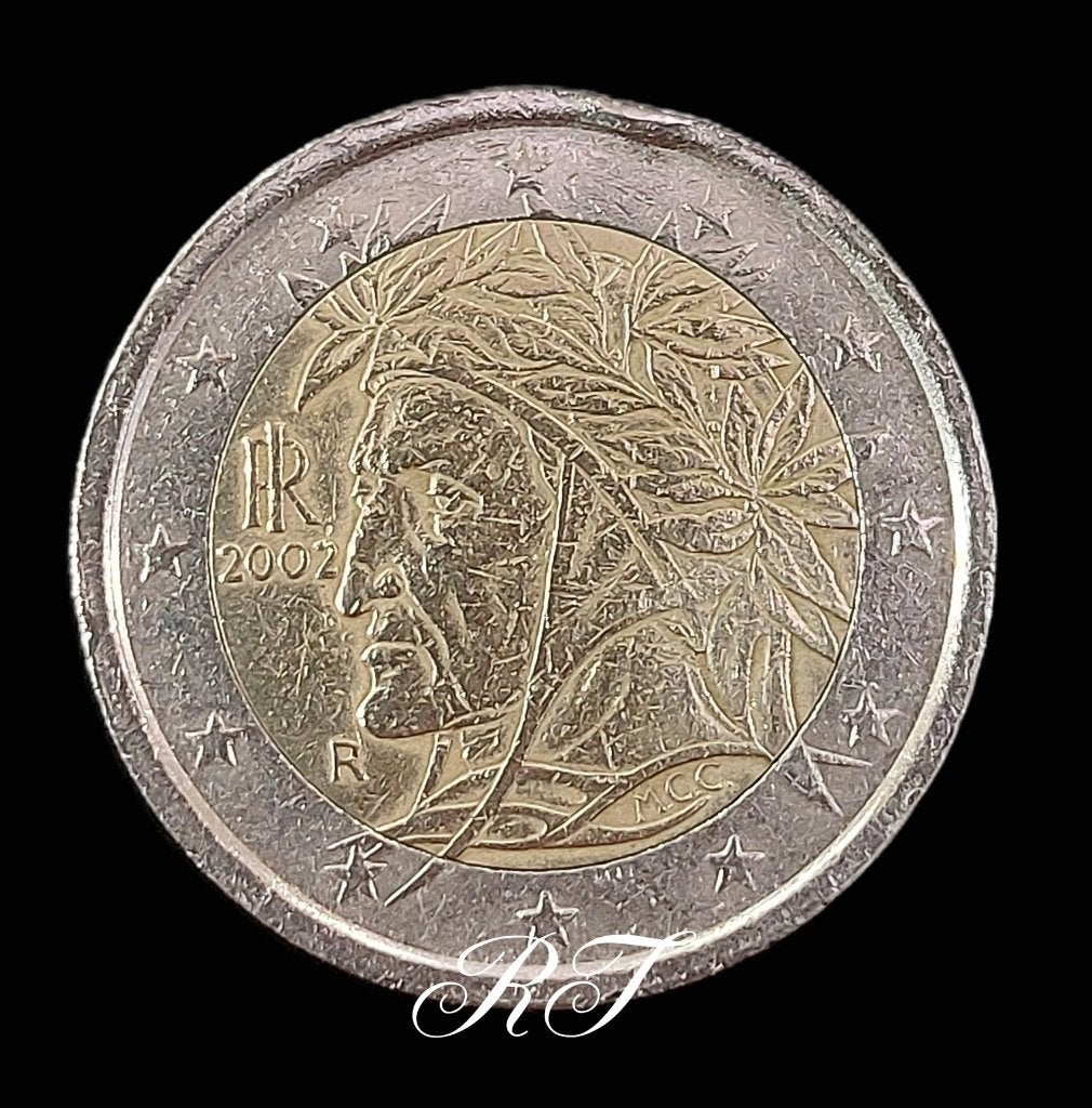 Zeldzame Italiaanse 2 Euromunt uit 2002 met Dante., Ophalen of Verzenden, Italië, 2 euro, Losse munt