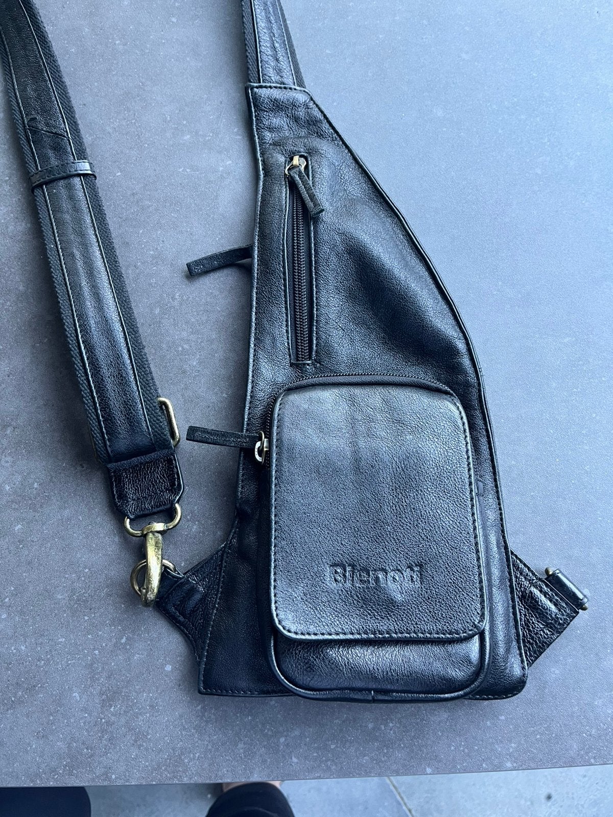 Slingbag heren echt leer, Sieraden, Tassen en Uiterlijk, Ophalen of Verzenden, Zo goed als nieuw, Zwart, Leer