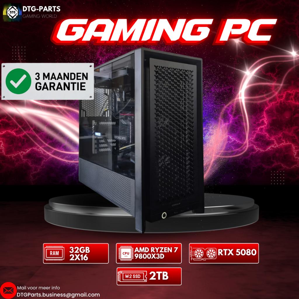 Gaming PC // RTX 5080 & AMD 7 9800X3D, 7604 HM, 32 GB, DTGParts.Business@gmail.com, Zelf gebouwde pc