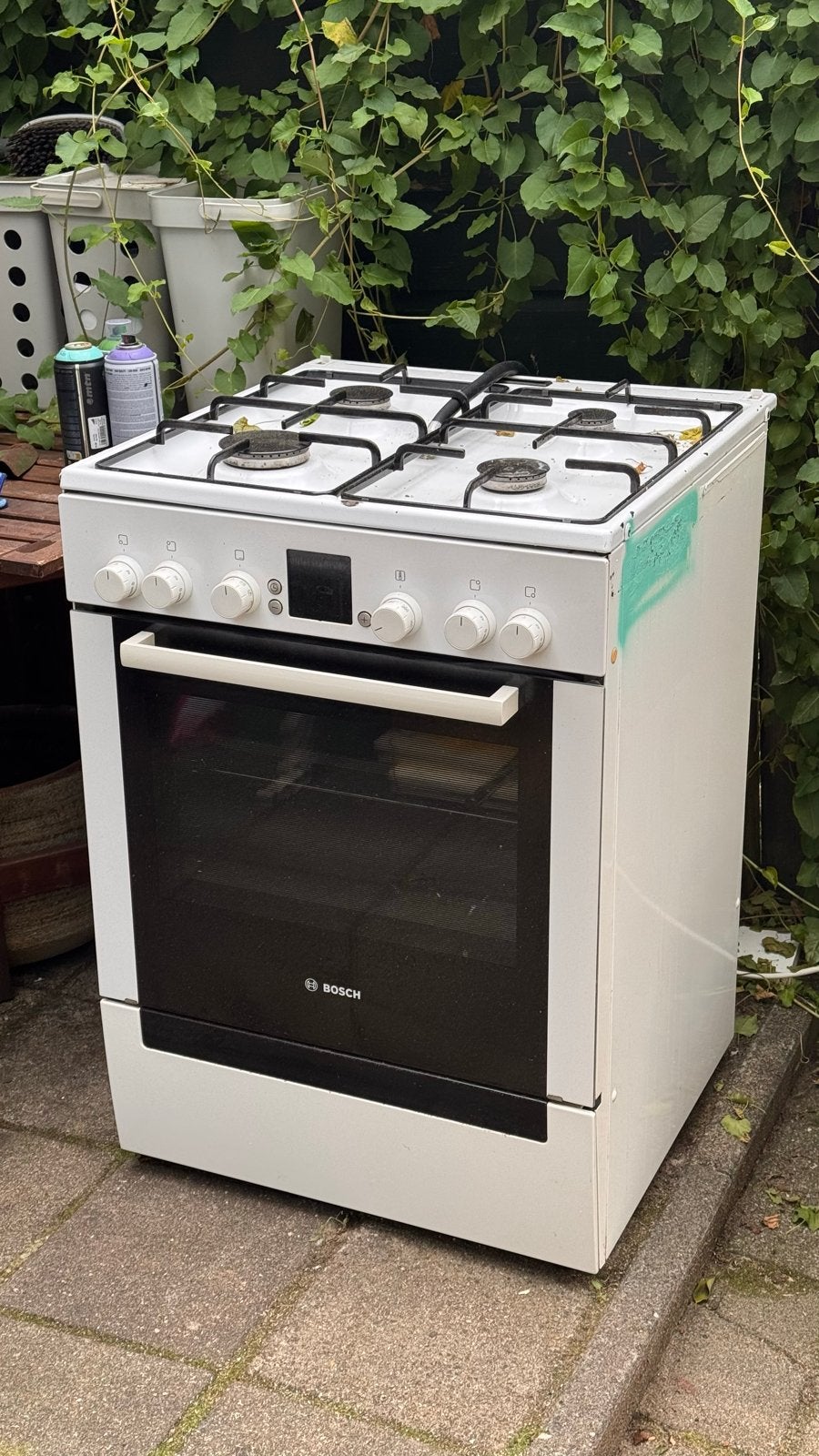 Bosch Gasfornuis met Oven - Wit, Witgoed en Apparatuur, Ophalen, Gebruikt, 4 kookzones, Gas