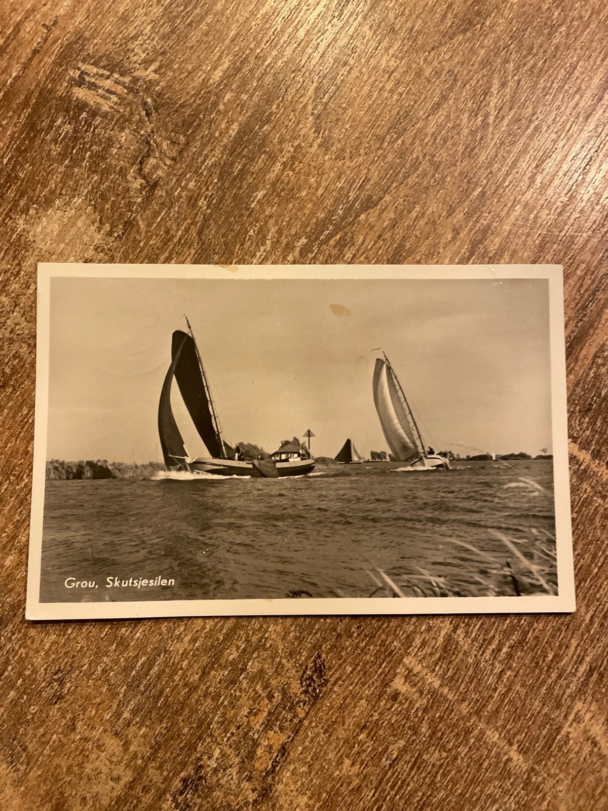 Oude ansichtkaart Grou, Skûtsjesilen - Friesland, Ophalen of Verzenden, 1940 tot 1960, Gelopen, Friesland