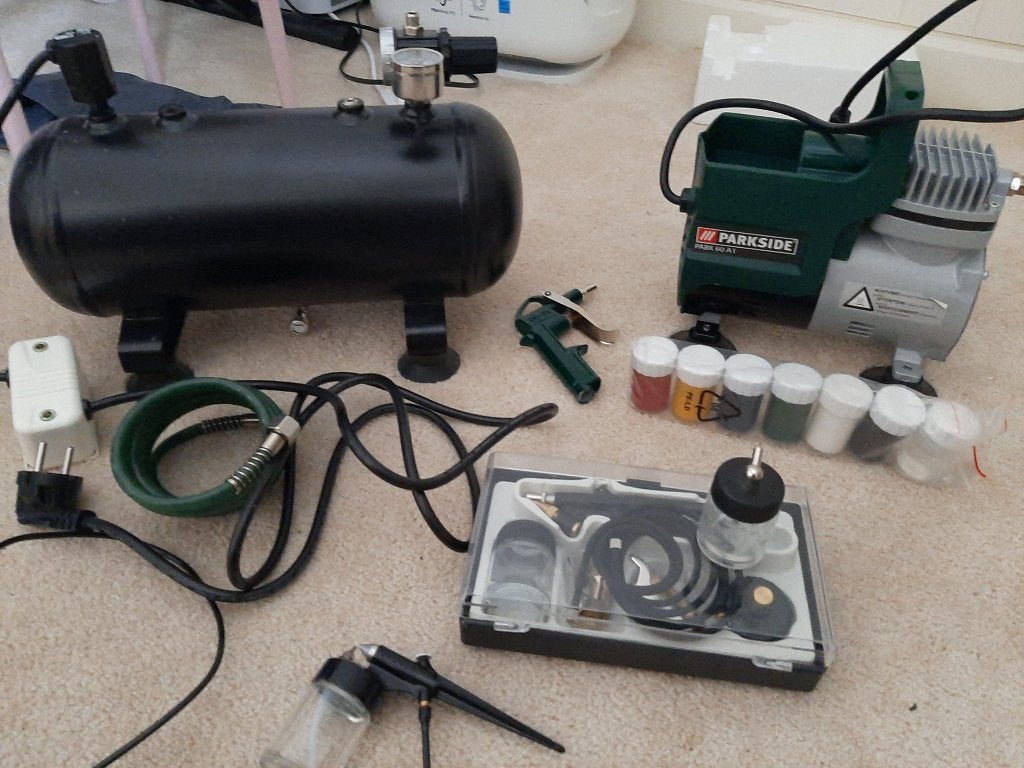 Parkside Airbrush Compressor met Druktankje en Afslag, Ophalen, Gebruikt, Verfspuit of Verfpomp