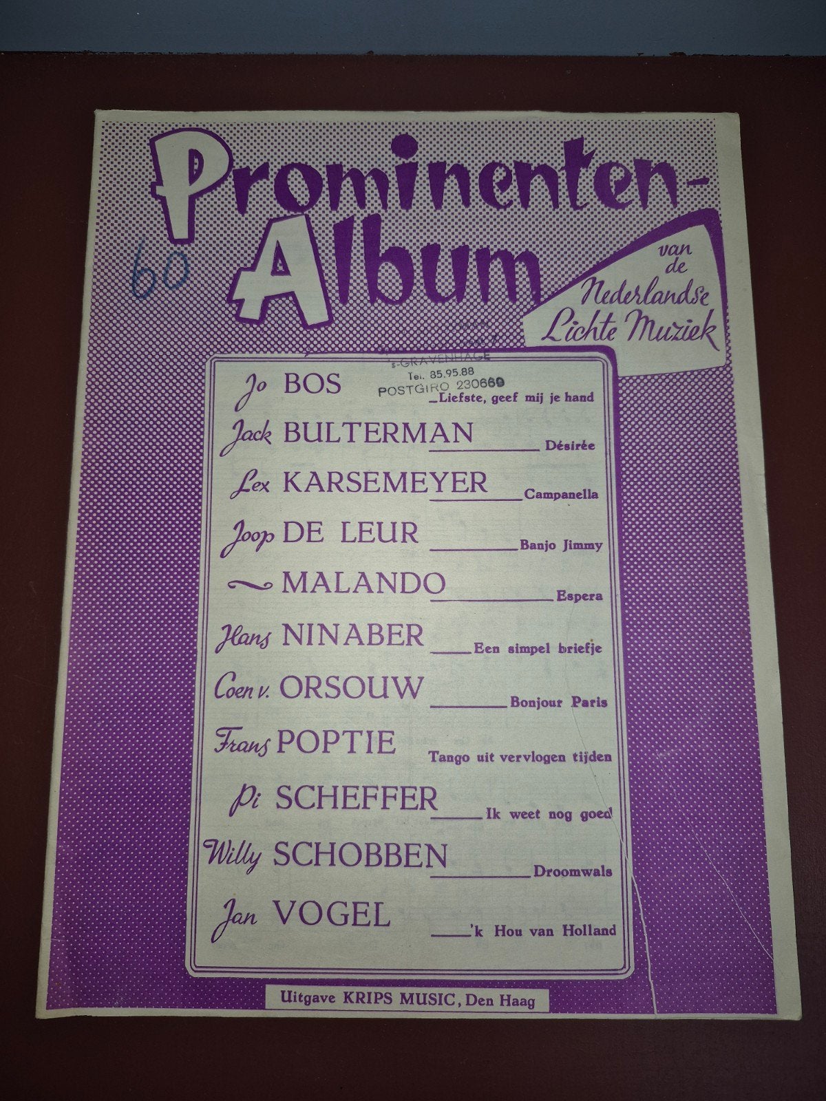 Prominenten-Album Nederlandse Lichte Muziek bladmuziek, Ophalen of Verzenden