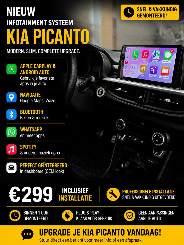 KIA PICANTO CARPLAY & ANDROID AUTO UPGRADE, Auto diversen, Autoradio's, Ophalen of Verzenden, Nieuw
