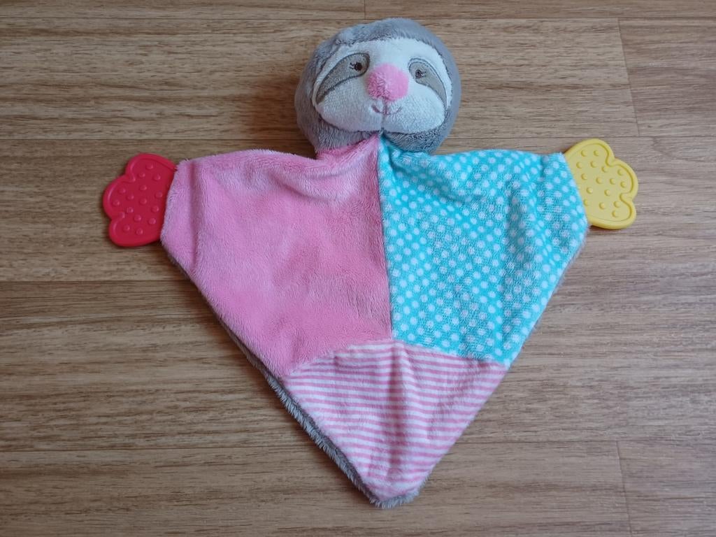 Tender toys knuffeldoekje luiaard roze blauw bijtstukken, Ophalen of Verzenden, Zo goed als nieuw