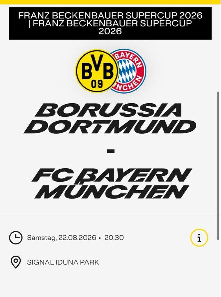 Borussia Dortmund v Bayern munchen 2 staanplaatsen, Tickets en Kaartjes, Twee personen, November