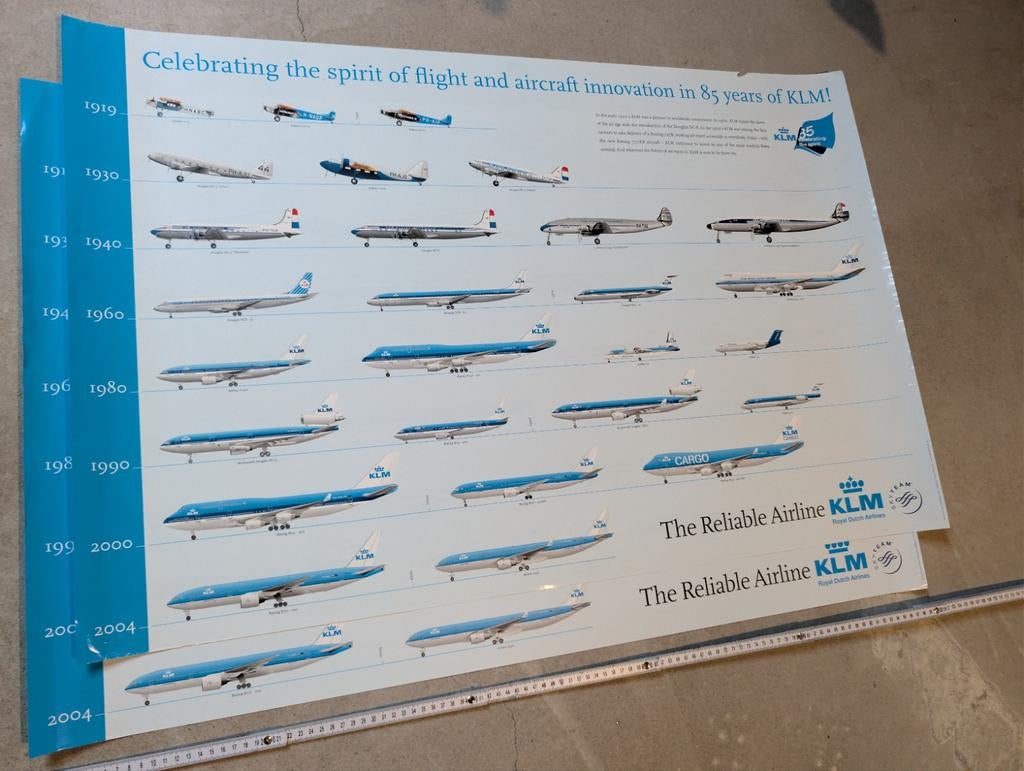 Grote KLM poster - 85 jaar KLM (2004) - 100cm, Ophalen of Verzenden, Gebruikt