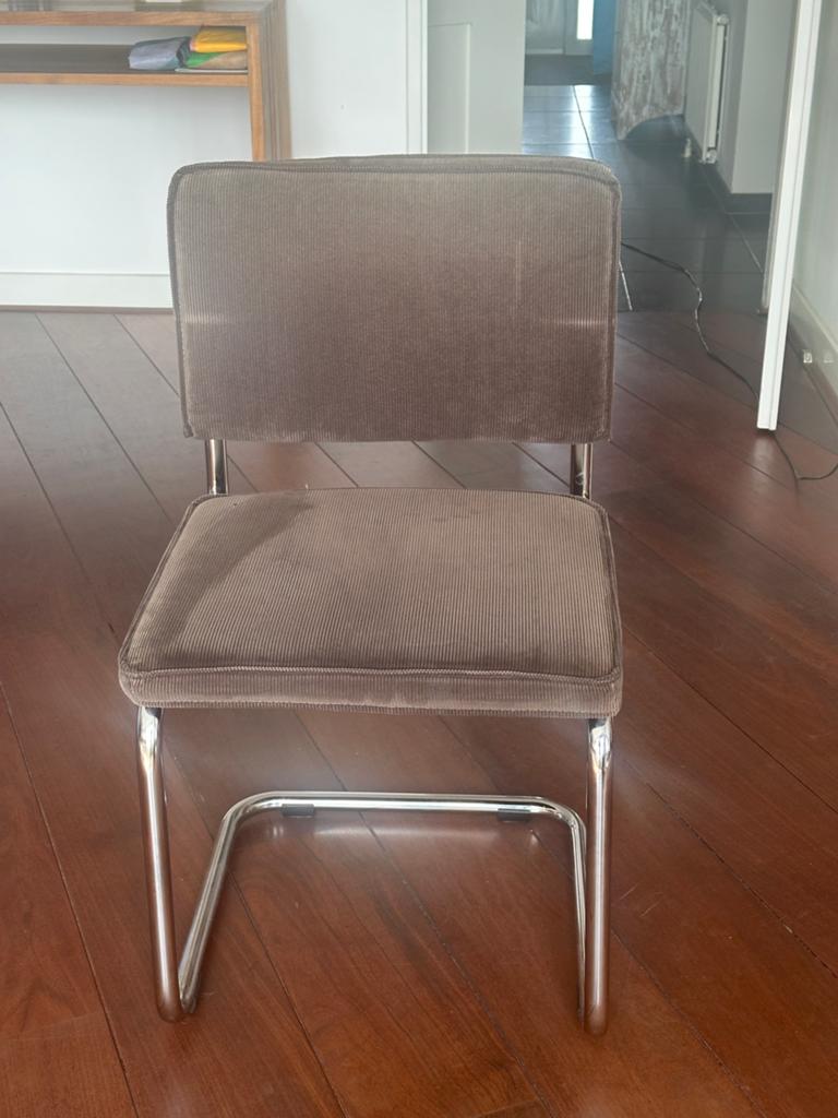 6 eetkamer stoelen buisprofiel zitting en rugleuning grijs, Huis en Inrichting, Ophalen of Verzenden, Zo goed als nieuw, Stof