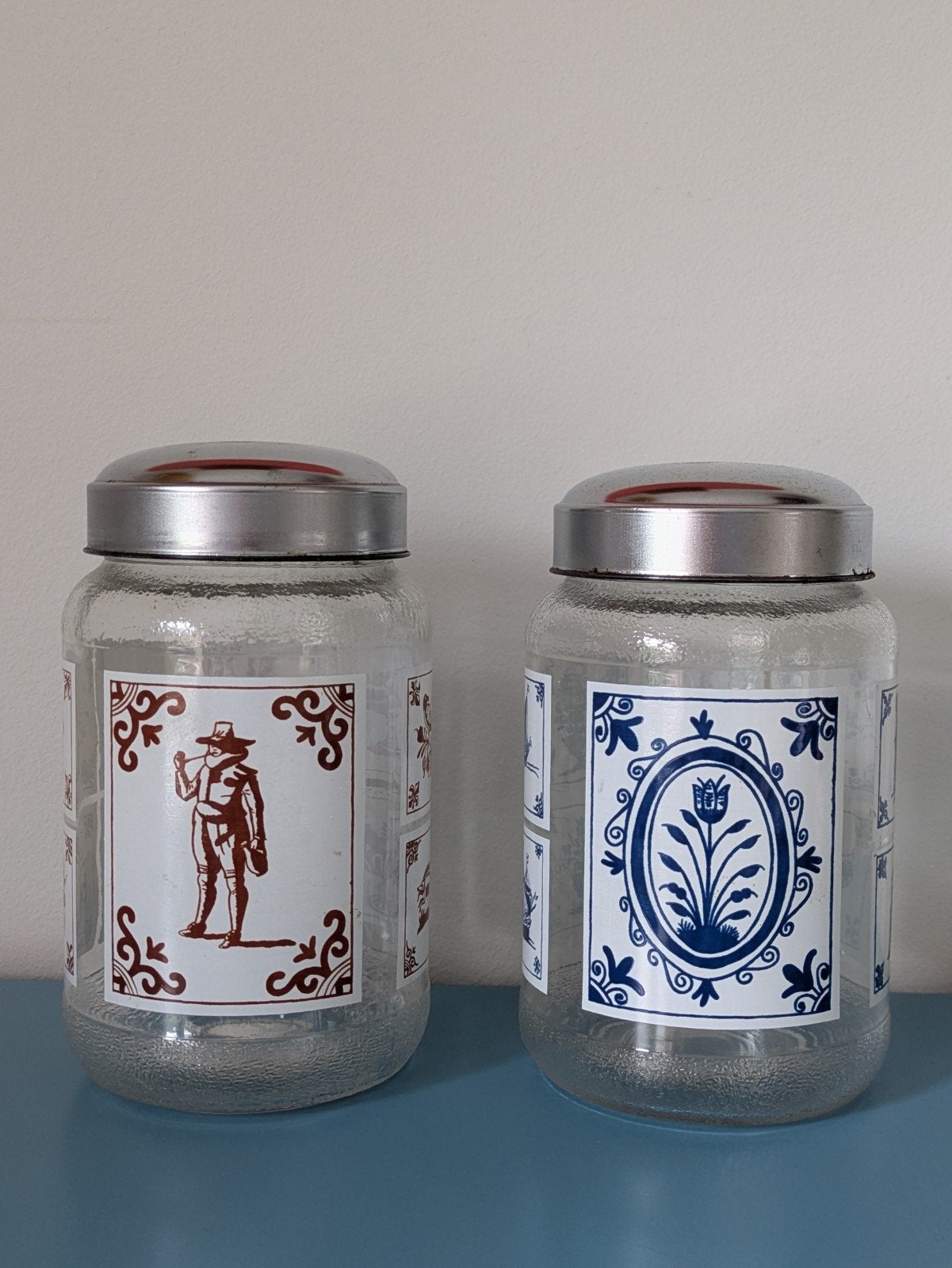 2 Nescafe vintage voorraadpotten met Delfts blauw decor, Ophalen of Verzenden, Voorraadpot, Meerkleurig, Overige merken
