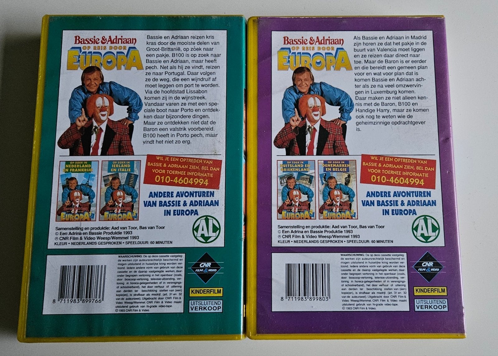 Bassie & Adriaan CNR VHS: Op Reis door Europa deel 2 en 6, Cd's en Dvd's, Verzenden, Alle leeftijden, Nederlands, Zo goed als nieuw