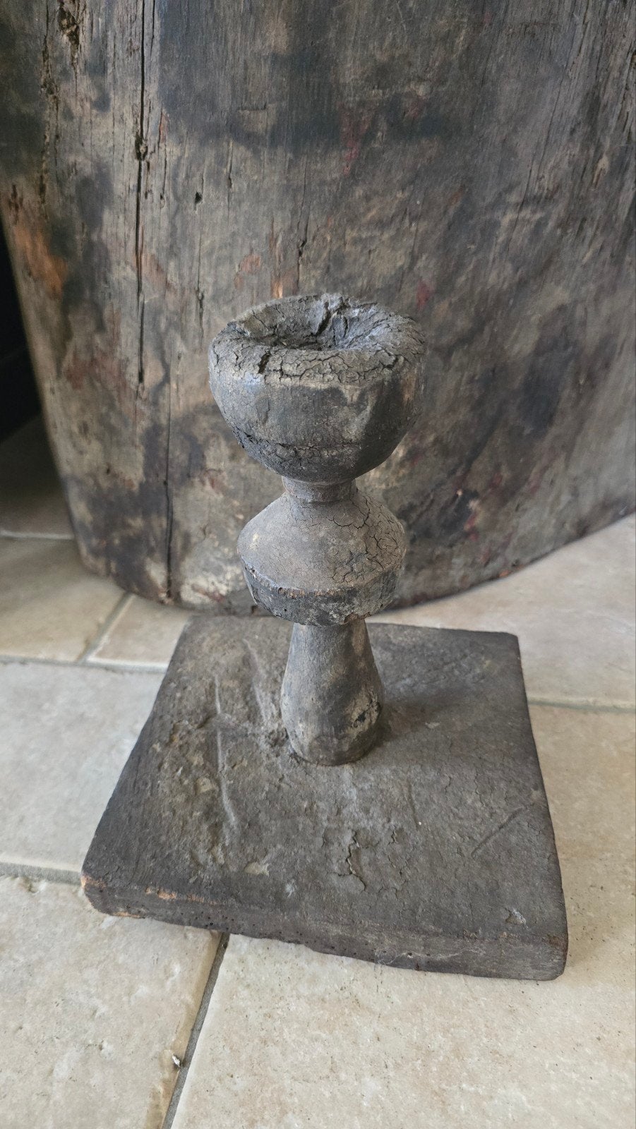 Kandelaar, ornament oud hout, Gebruikt, Bruin, 26 cm, Ophalen of Verzenden