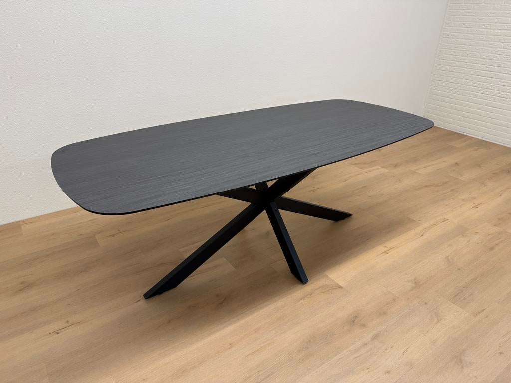 Deens ovaal eettafel HPL eiken 220x100 - Direct Leverbaar, 100 tot 150 cm, 200 cm of meer, Ophalen of Verzenden, Zo goed als nieuw