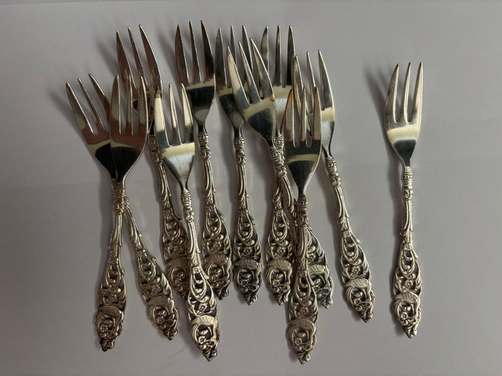 Set van 11 verzilverde Gero Gebaksvorkjes, Ophalen of Verzenden, Zilver