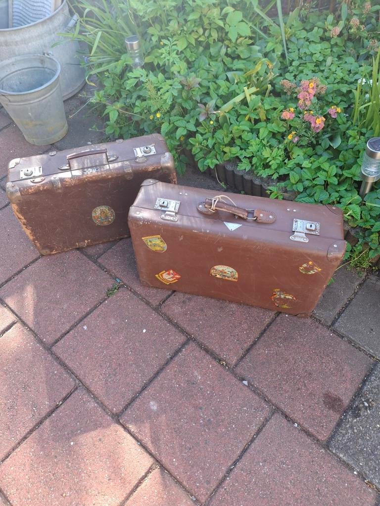 Vintage Koffers - Set van 2 Bruine Reiskoffers, Sieraden, Tassen en Uiterlijk, Koffers, 60 tot 70 cm, Overige materialen, Gebruikt