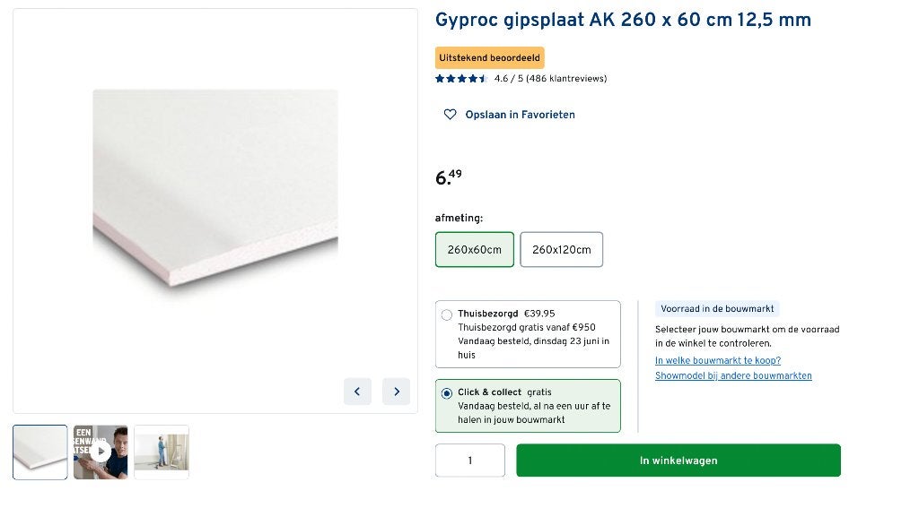 Gipsplaat gratis op te halen, ongebruikt., Ophalen, Nieuw, Overige materialen, Minder dan 20 mm