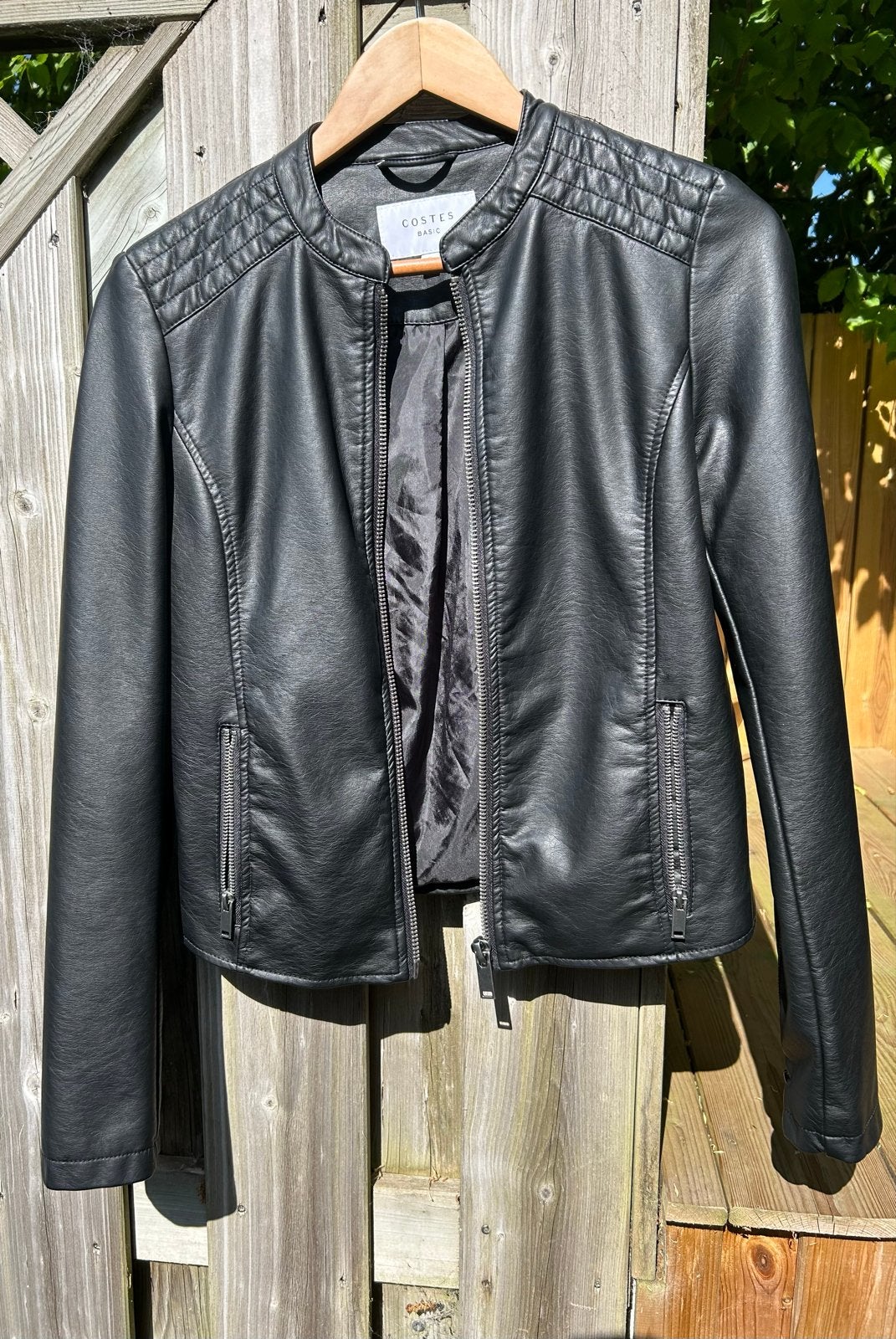 Costes Basic Zwart Imitatie Leren Bikerjack Maat S, Ophalen of Verzenden, Zo goed als nieuw, Maat 36 (S), Zwart