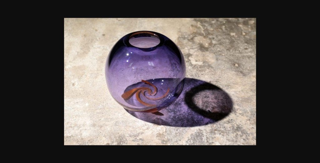 Unica Roel Olivier Leerdam Glazen Bolvaas, Vaas, Paars, 19 cm, Gesigneerd