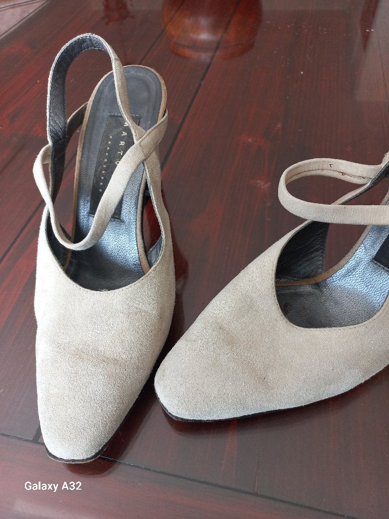 Mart Visser suede slingback met hak, schoen maat 37,5, Mart Visser, Beige, Ophalen of Verzenden, Zo goed als nieuw