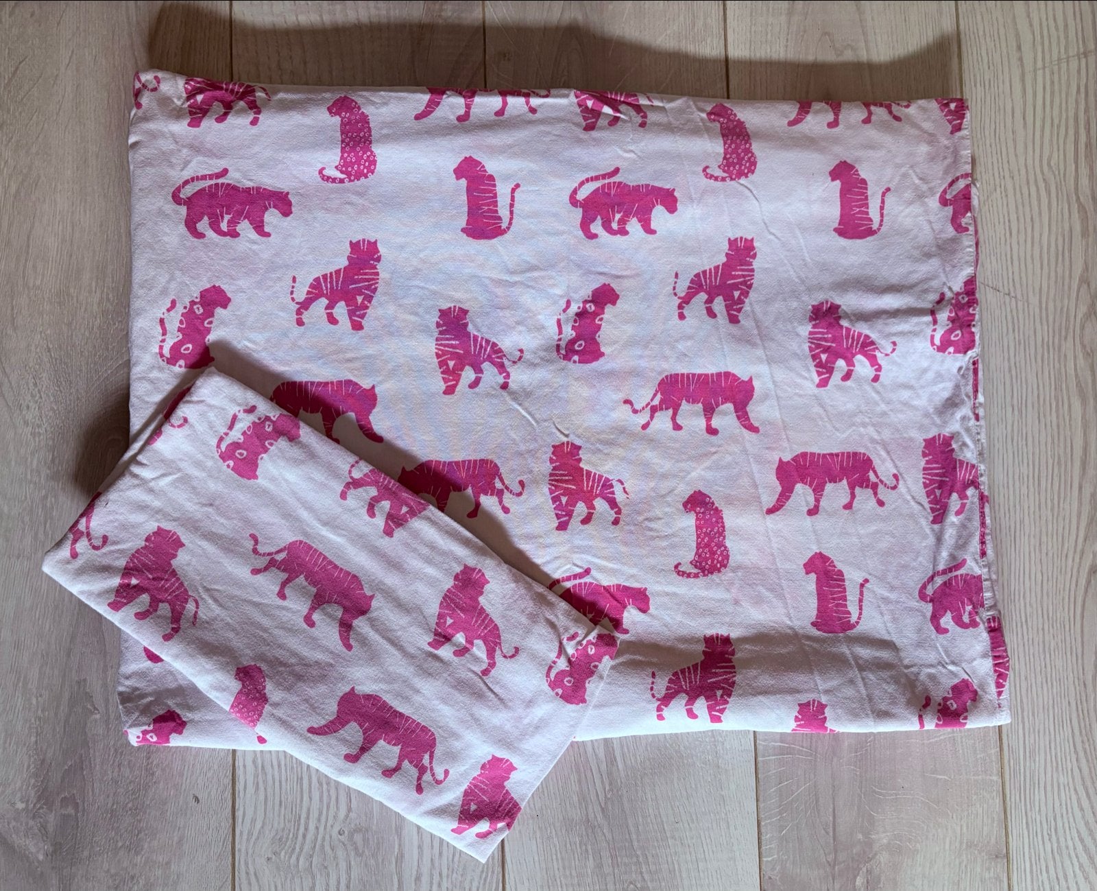 IKEA Dekbedovertrek 140x200 met roze panters, Gebruikt, Eenpersoons, Dekbedovertrek, Katoen