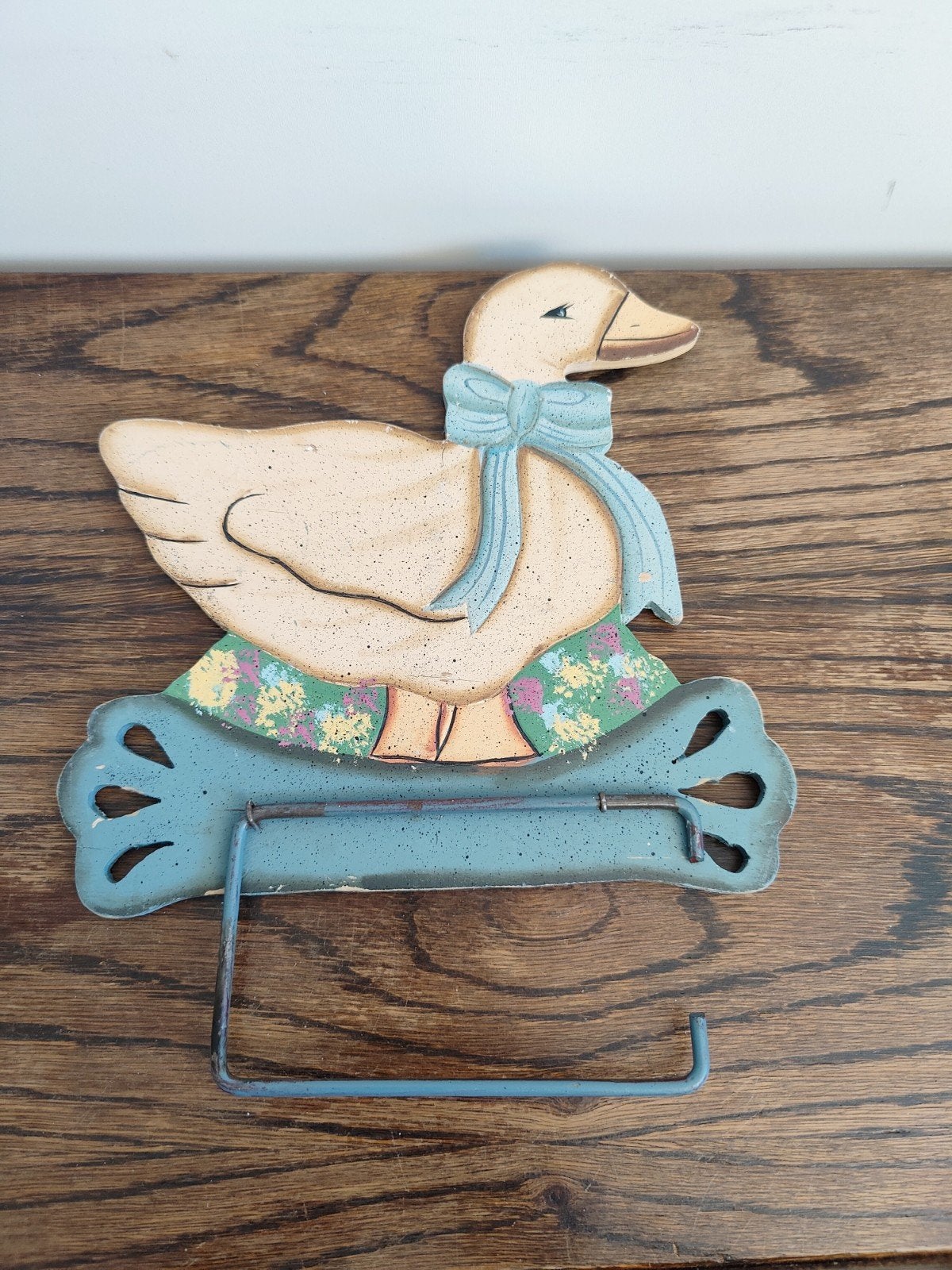 Vintage houten eend toiletrolhouder, Gebruikt, Meerkleurig, Ophalen of Verzenden, Vintage