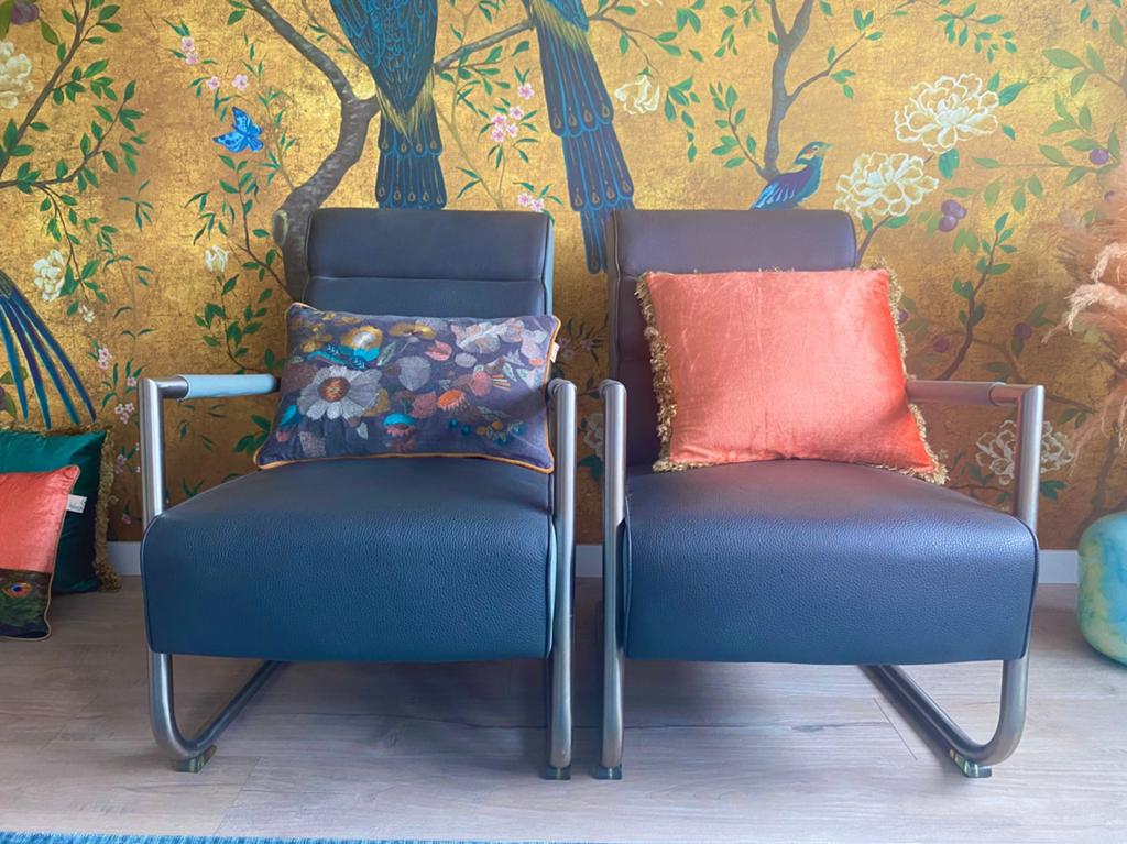 2 Prachtige lederen stoelen van Xooon, Ophalen, Zo goed als nieuw, Grijs, Twee