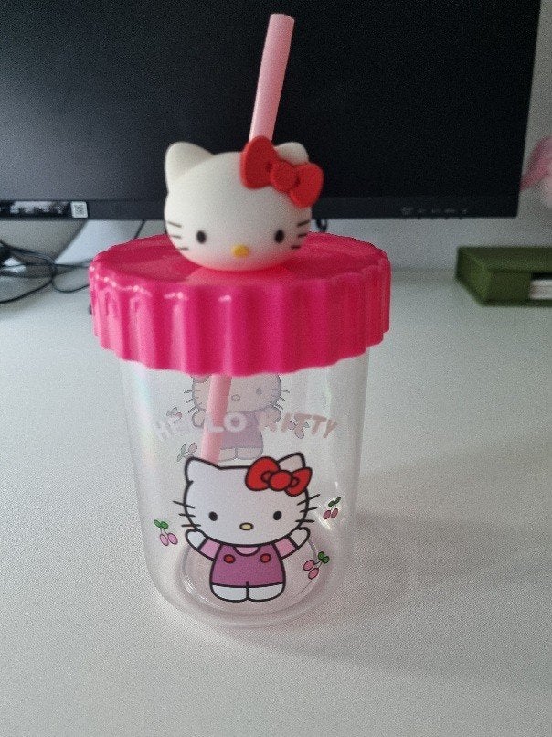 Hello Kitty Drinkbeker met rietje, Nieuw, Ophalen of Verzenden, Glas, Overige stijlen