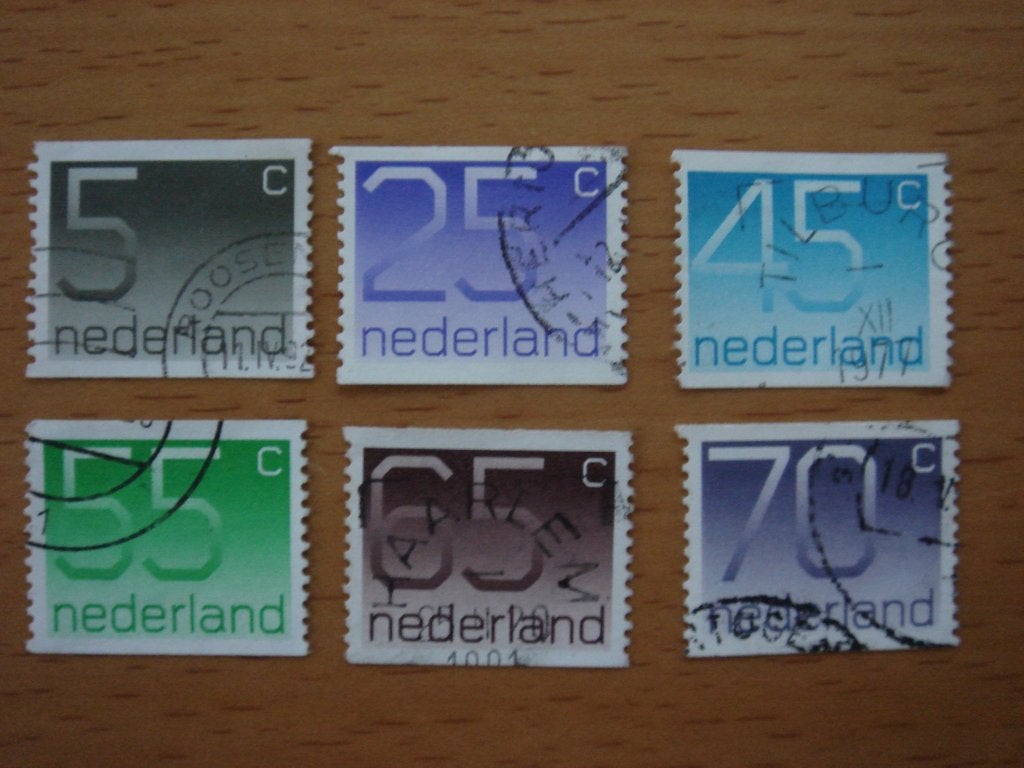 Cijfer type Crouwel rolzegels 6x, Ophalen of Verzenden, Na 1940, Gestempeld