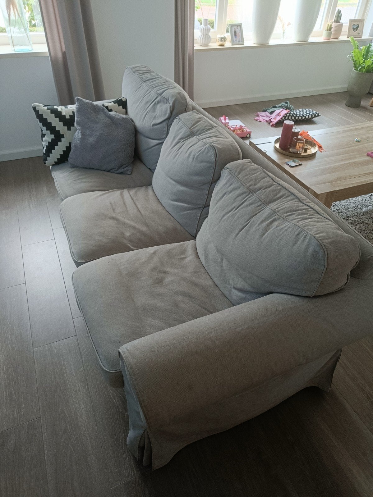 2x IKEA Ektorp 3-zits banken, Grijs, Ophalen, Gebruikt, Driepersoons, 75 tot 100 cm