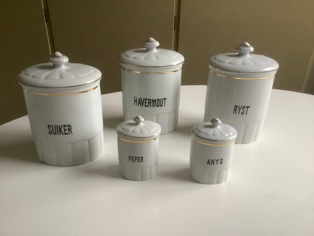 Vintage Porseleinen Keukenset - Suiker, Rijst, Haver, Peper,, Antiek en Kunst, Ophalen of Verzenden