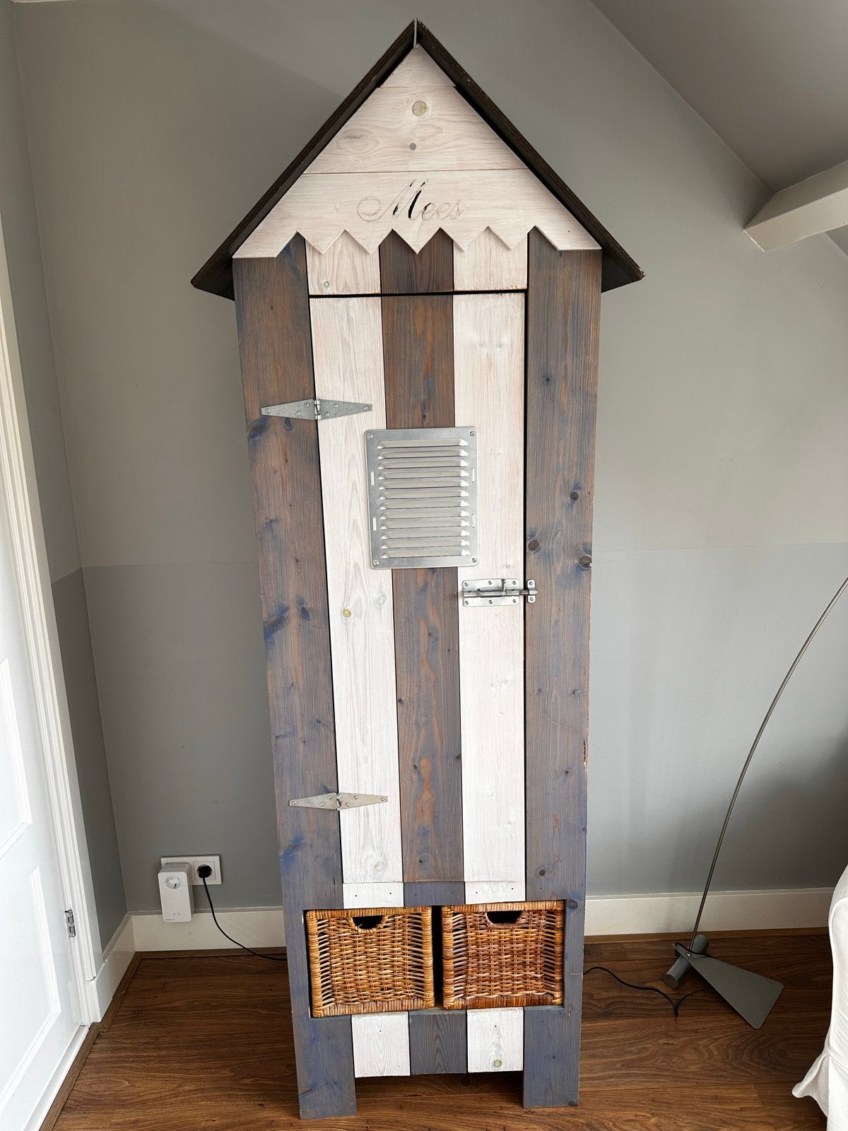 Unieke strandhuisje kast - 60x48x202 cm, Gebruikt, 200 cm of meer, Grenenhout, 25 tot 50 cm
