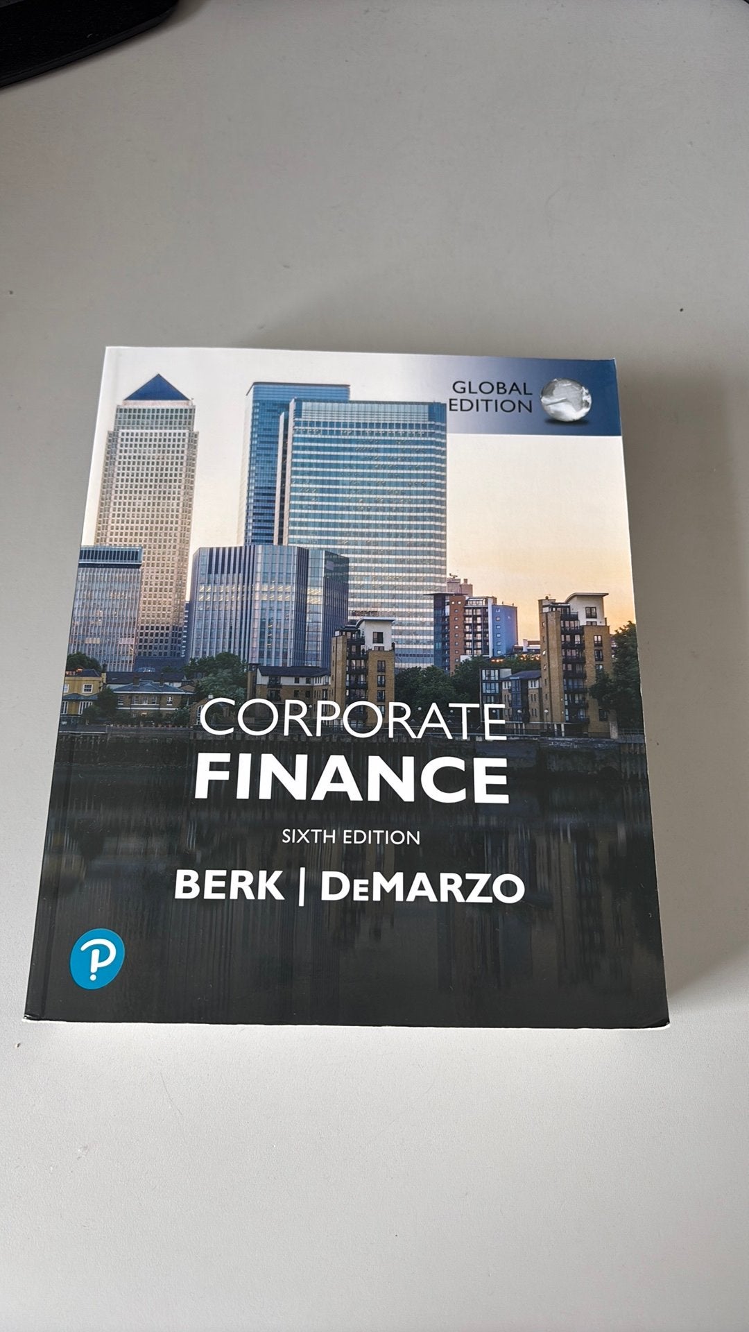 Corporate finance global edition sixth edition berk demarzo, Ophalen of Verzenden, Beta, Nieuw, WO