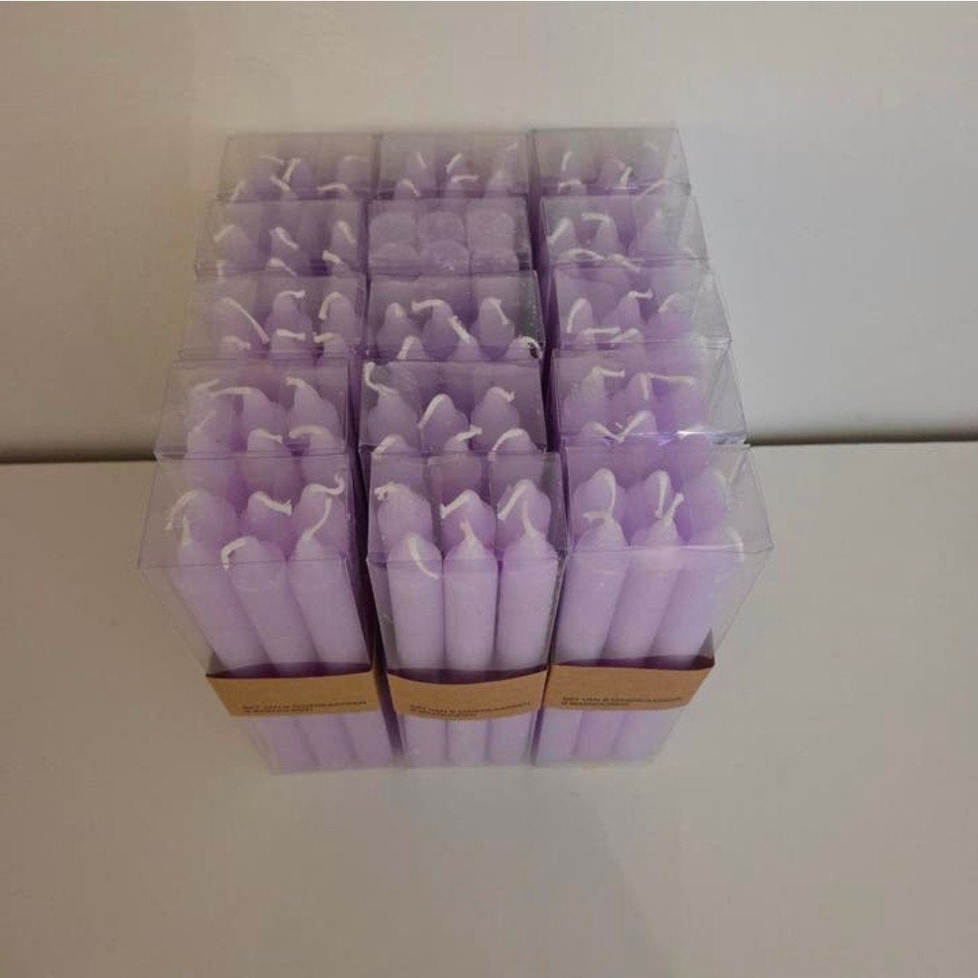 90 Nieuwe Paarse Dinerkaarsen - 20 cm - 15 sets, Ophalen, Paars, Kaars, Was