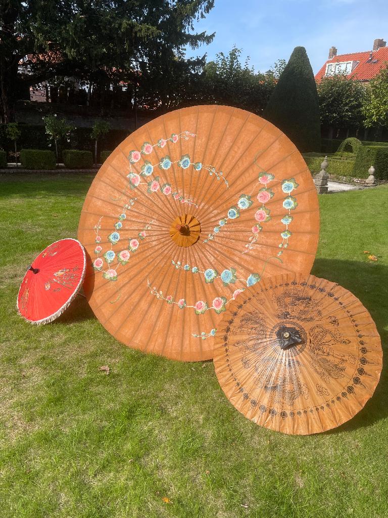 Indonesische/Japanse  papieren parasols, Tuin en Terras, Parasols, Ophalen of Verzenden, Zo goed als nieuw, 1 tot 2 meter, Overige typen