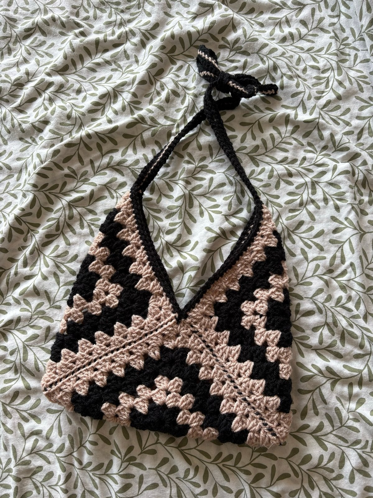 Handgemaakte gehaakte tas - Zwart en beige, Verzenden, Nieuw, Zwart, Handtas