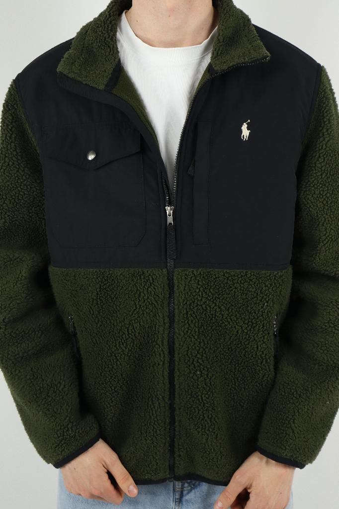 Ralph Lauren harrington fleece teddy jas jack -Khaki/zwart L, Maat 52/54 (L), -, -, Ralph Lauren