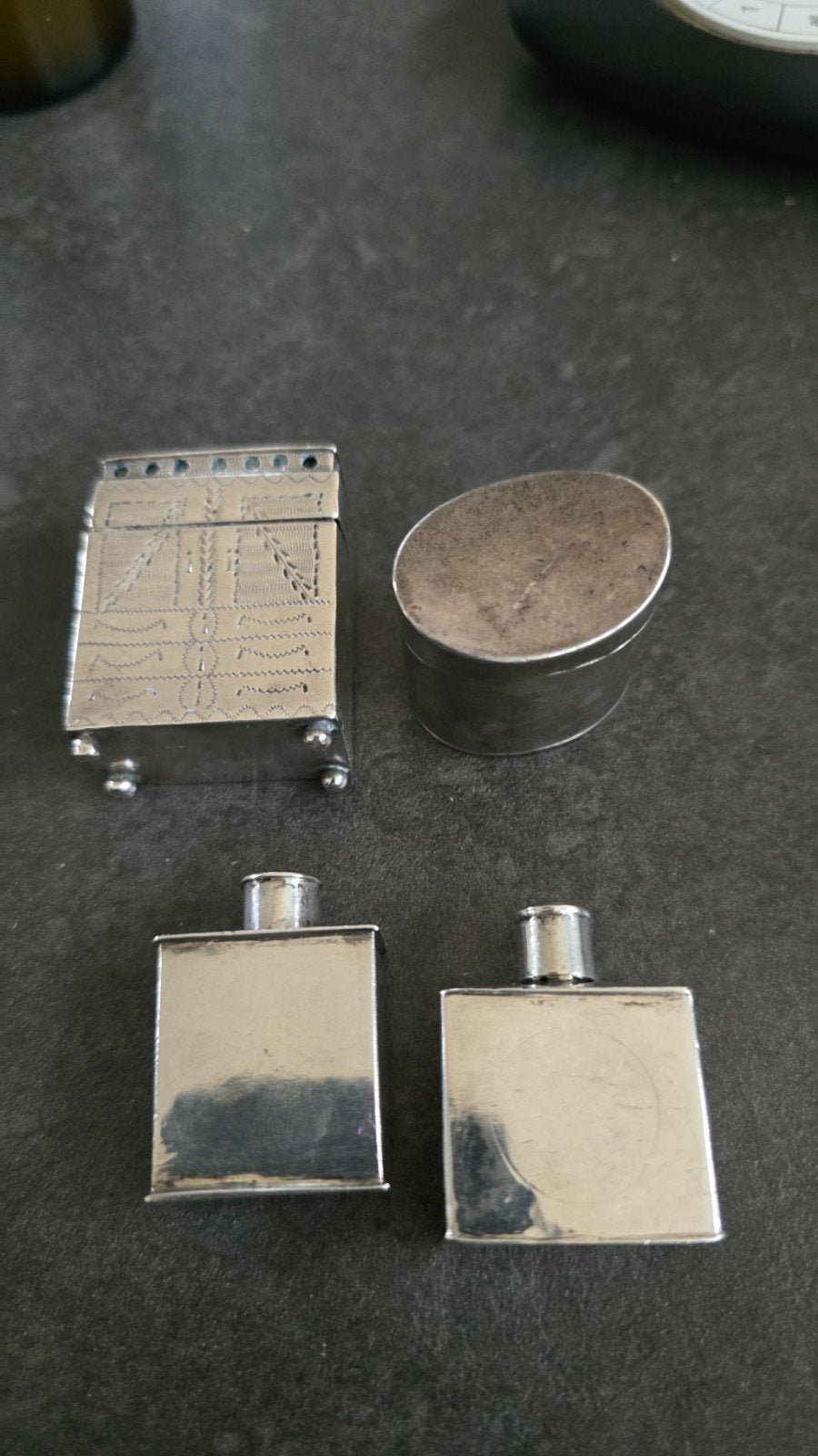 Antieke Zilveren Snuifdoosjes en Flesjes - Set van 4, Antiek en Kunst, Ophalen of Verzenden