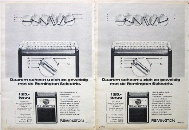 16 vintage reclames Remington 54-68 scheerapparaat klok, Ophalen of Verzenden, Gebruikt, Reclamebord