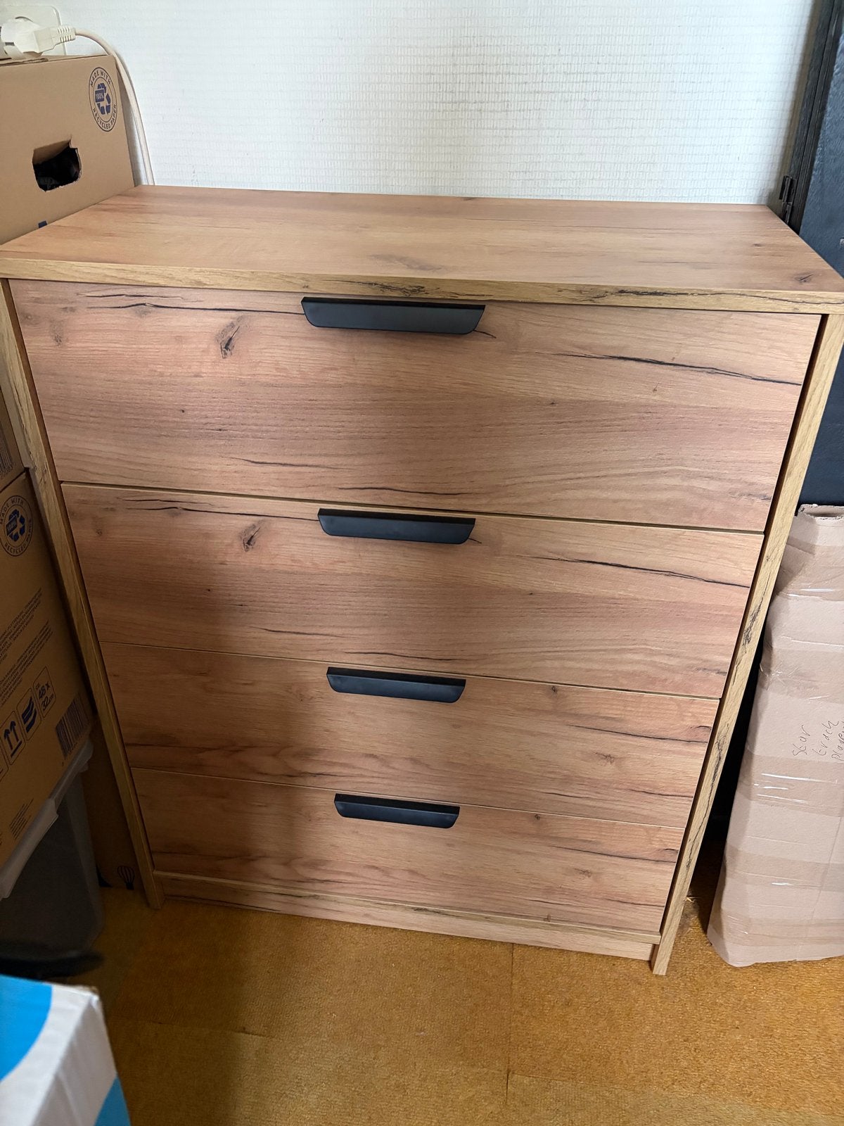 JENSLEV ladekast met 4 laden - eikenlook, Ophalen, Nieuw, 3 of 4 laden, 25 tot 50 cm