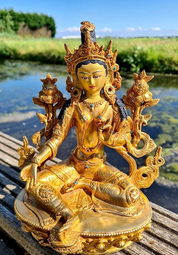 GROENE TARA BEELD NEPAL TOPSTUK 21 CM, Ophalen of Verzenden, Nieuw, Religie