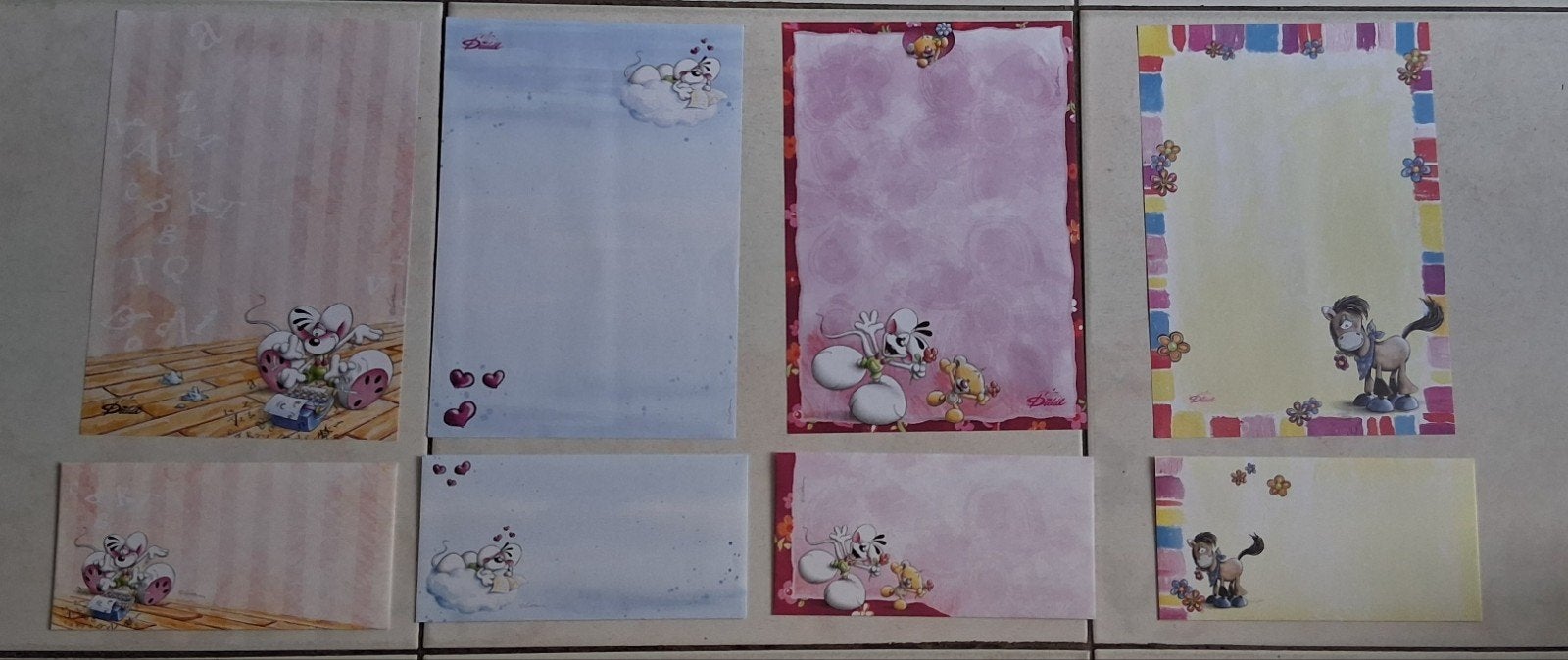 Diddl briefpapier met enveloppen, 4 verschillende sets, Verzamelen, Diddl, Ophalen of Verzenden, Nieuw, Papier, Kaart of Schrift