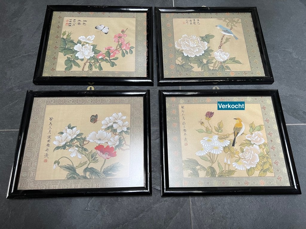 Chinese schilderij op zijde chinees aziatisch prijs per stuk, Minder dan 50 cm, Gebruikt, Ophalen of Verzenden, https://verburgtvintage.nl/#contact