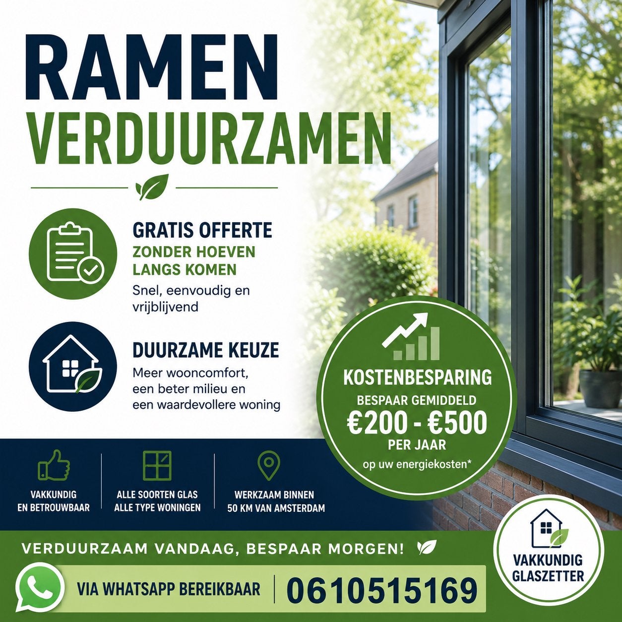Glaszetter Amsterdam | Betaalbaar | Gratis Offerte, Ophalen, Dubbelglas, Nieuw, 160 cm of meer