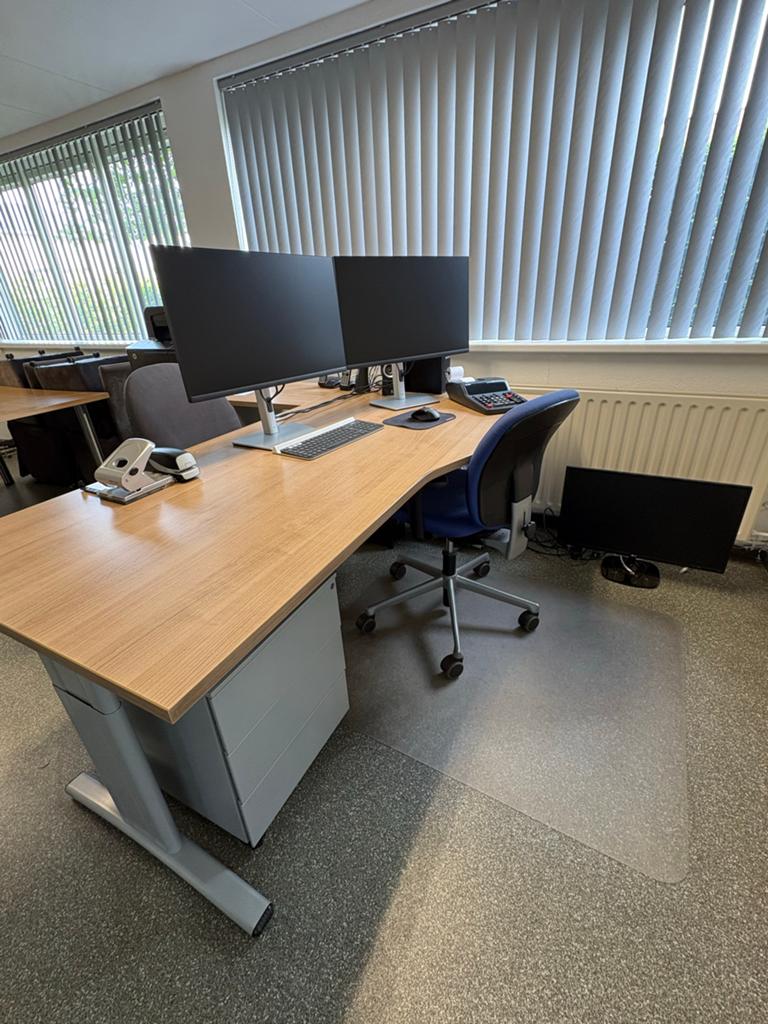 Ergonomisch bureau met optioneel verlengstuk en kastje, Huis en Inrichting, Ophalen, Opbergruimte, Gebruikt, Hout