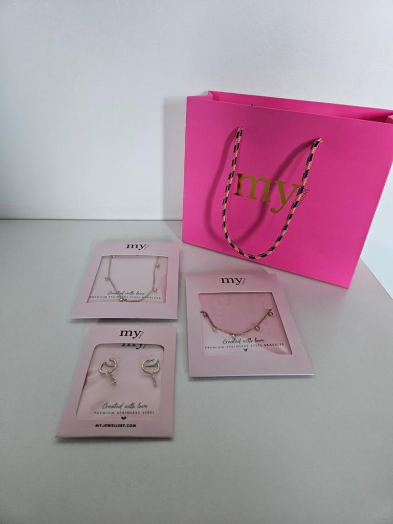 Sieradenset My Jewellery, oorbellen, ketting en armband, Gehele gezicht, Nieuw, Ophalen of Verzenden, Goud