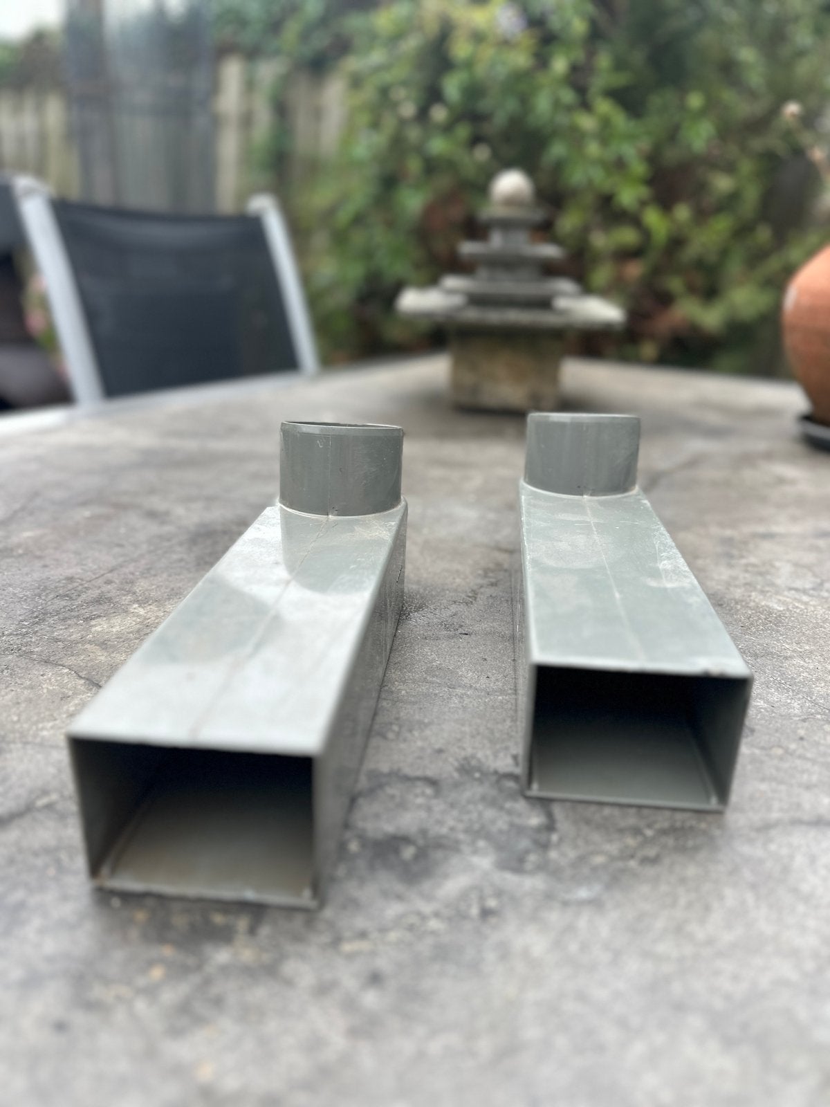 2x PVC dakgootuitloop/vergaarbak, grijs, nieuw, Pvc, Ophalen of Verzenden, Zo goed als nieuw, Minder dan 2 meter