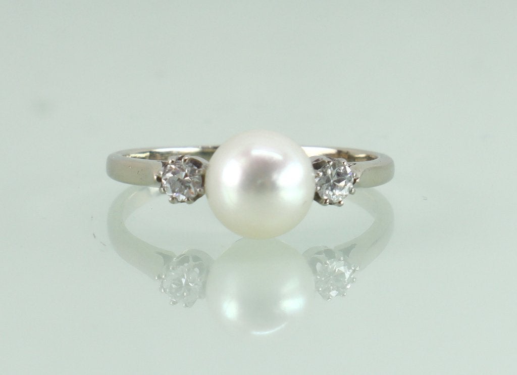 Art Deco witgouden ring parel diamant, Ophalen of Verzenden, Goud, Ring, Met edelsteen